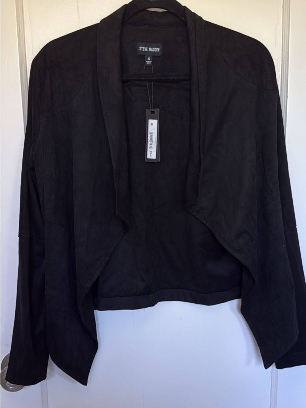 Steve Madden Black Faux Suede Draped Open Front Jacket NWT Small